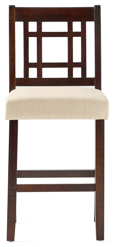 GDF Studio Etodens Mahogany Acacia Counter Stool with Beige Cushions, Set of 2
