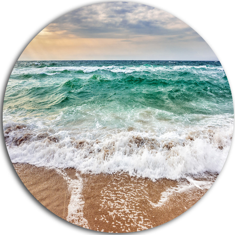 Crystal Clear Blue Foaming Waves, Seashore Disc Metal Wall Art, 23"