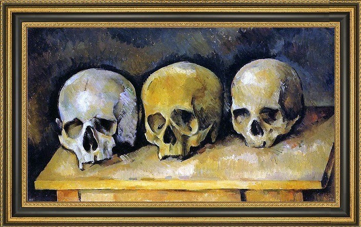 Paul Cezanne The Three Skulls Framed Premium Canvas Print, 14"x28"