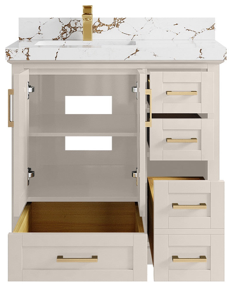 Boston 36" Left Offset Bath Vanity in Fine Grain 2" Viola Brown