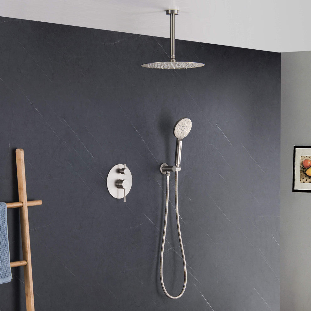 Ceiling Mounted 2-Function Shower System, Rough, Valve, Brushed Nickel