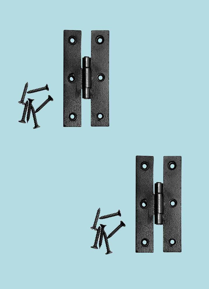 Black H Flush Hinge 3" L Wrought Iron Kitchen Cabinet with Hardware Pack of 2