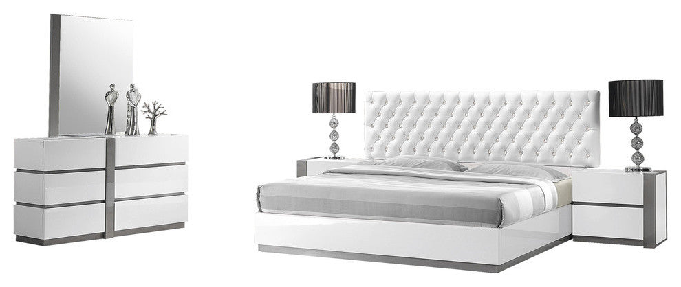 Seville 5-Piece Bedroom Set With Leather-Like Headboard, Queen