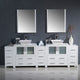 Torino 96" White Modern Double Sink Bathroom Vanity, Faucet FFT9162CH