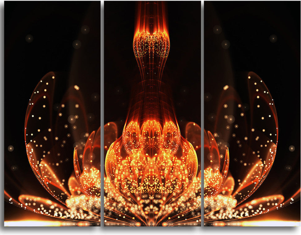 "Bright Orange Fractal Flower" Metal Wall Art, 3 Panels, 36"x28"