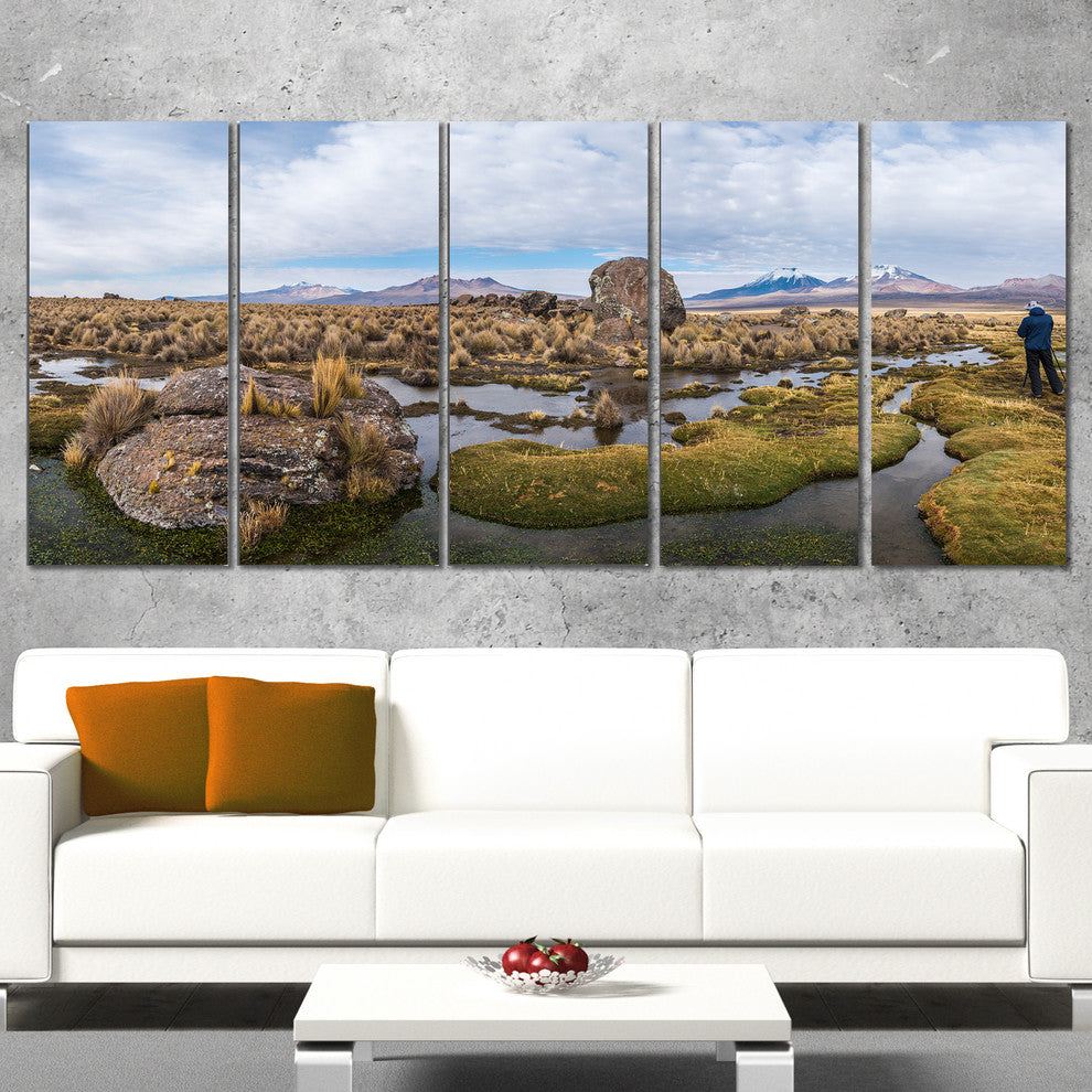 "Bolivia Volcanoes Panoramic View" Landscape Print Wall Art, 5 Panels, 60"x28"