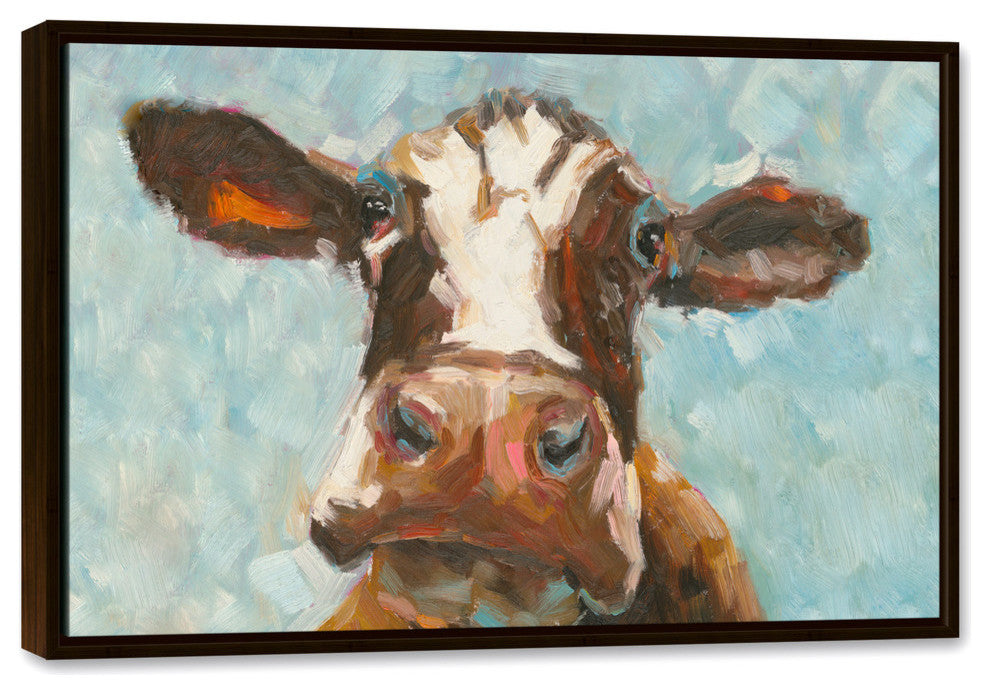 Curious Cow 1 Canvas Wall Art, 24"x36", Framed