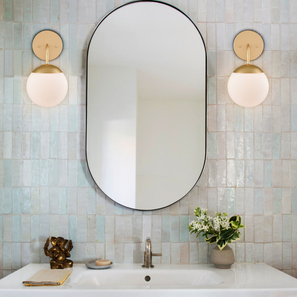 Brass Wall Lights Set of 2 With Milky Glass