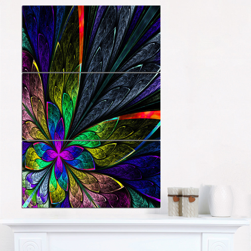 "Multi Color Fractal Flower Pattern" Metal Wall Art, 3 Panels, 28"x36"