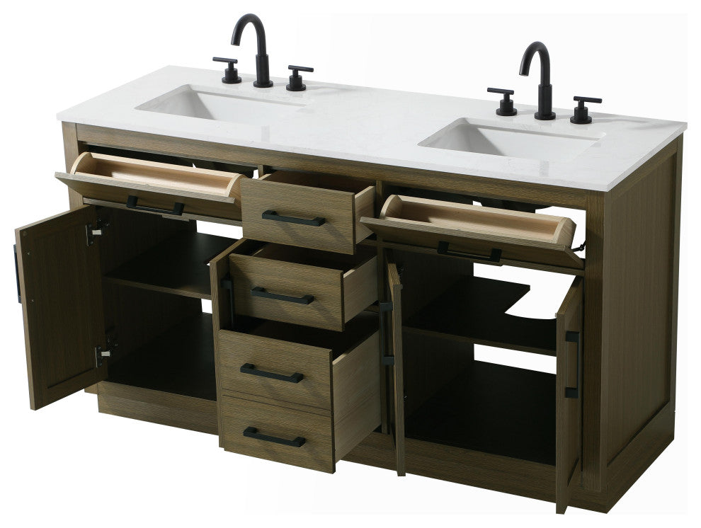 Home Living 60" Double Bathroom Vanity, Chestnut Brown