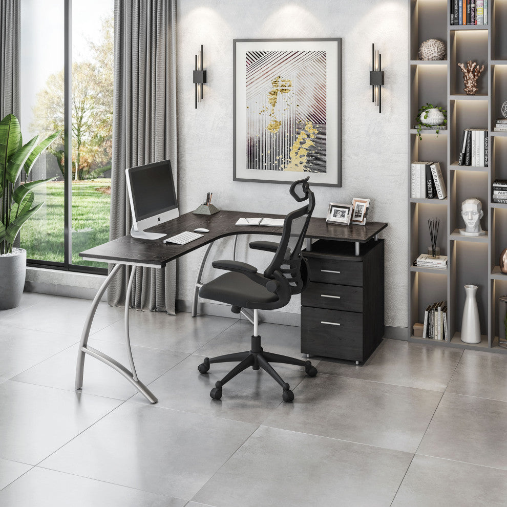 Techni Mobili L-Shape Corner Desk With File Cabinet