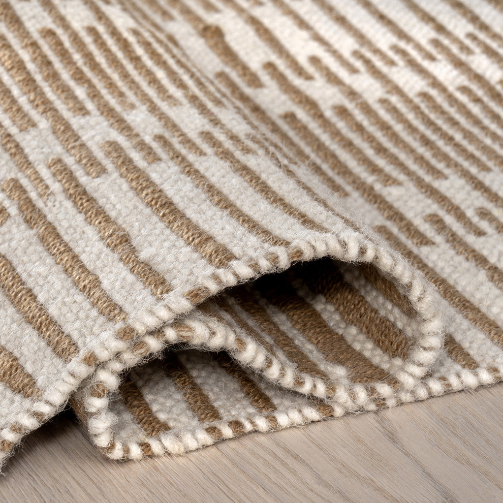Virgo Striped Reversible Wool Area Rug, Natural 8' x 10'