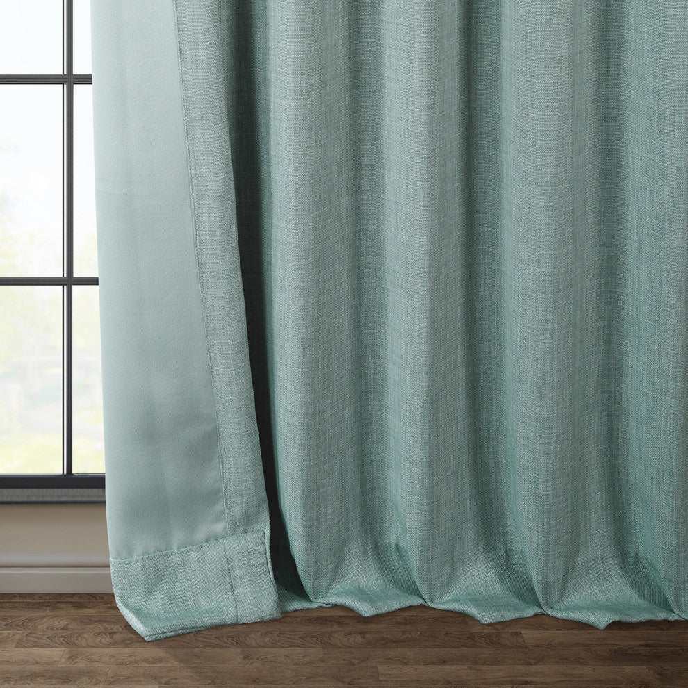 Faux Linen Darkening Curtain Single Panel, Sea Thistle, 50"x108"