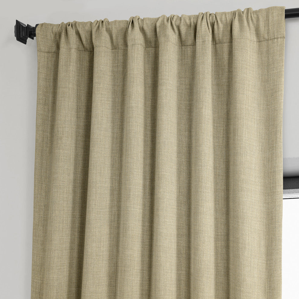 Faux Linen Darkening Curtain Single Panel, Thatched Tan, 50"x108"