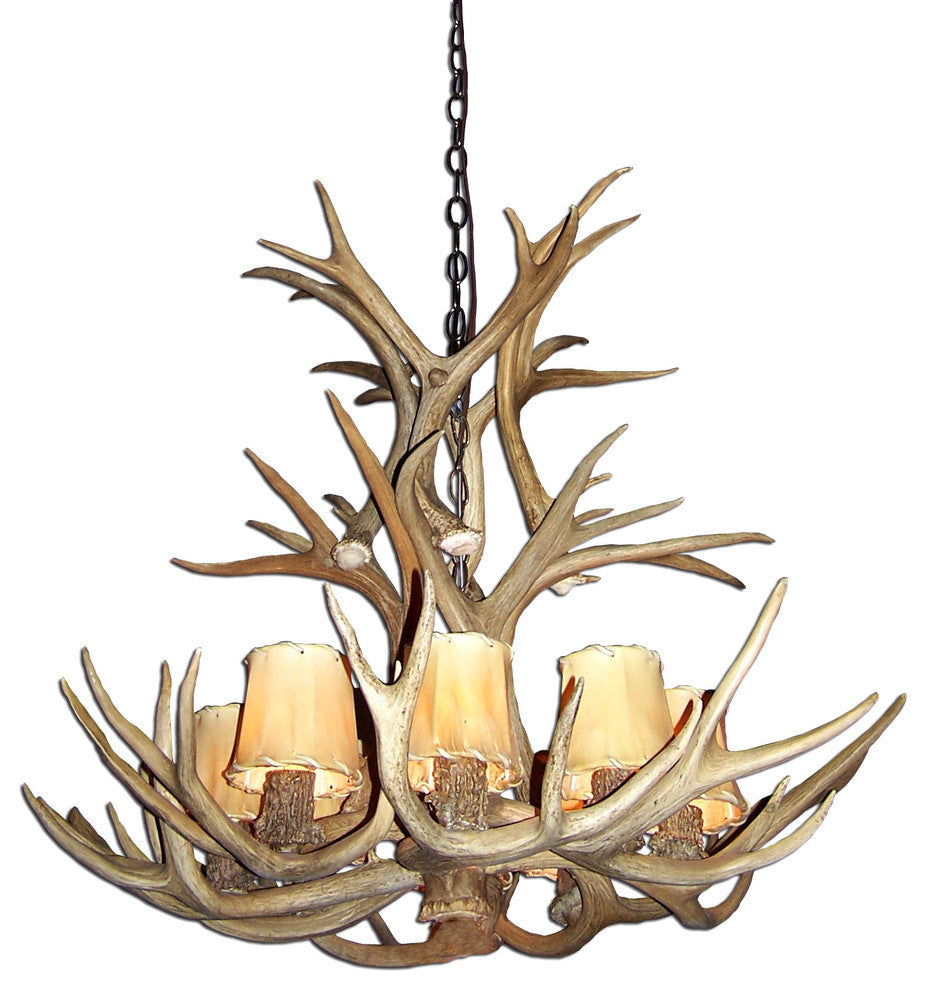Mule Deer Cascade Antler Chandelier Light, Medium, Rawhide Shades