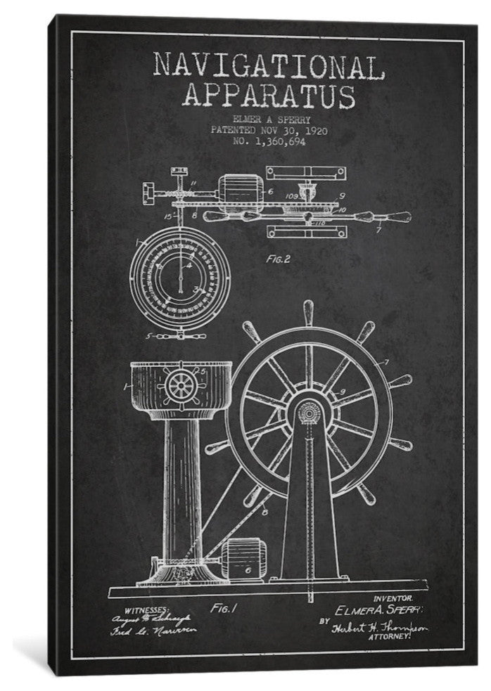 "Navigational Apparatus Charcoal Patent Blueprint" by Aged Pixel, 40x26x1.5