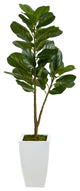 4' Fiddle Leaf Fig Artificial Tree, White Metal Planter