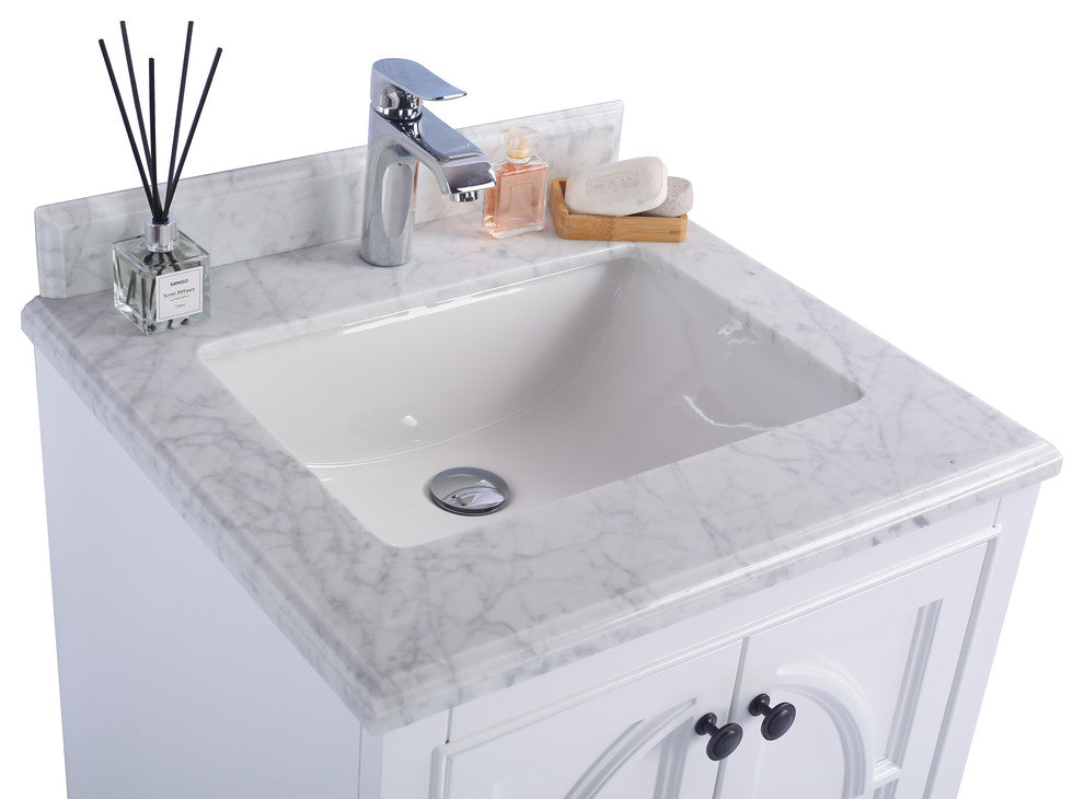 Odyssey, 24" White Cabinet With White Carrara Marble Countertop