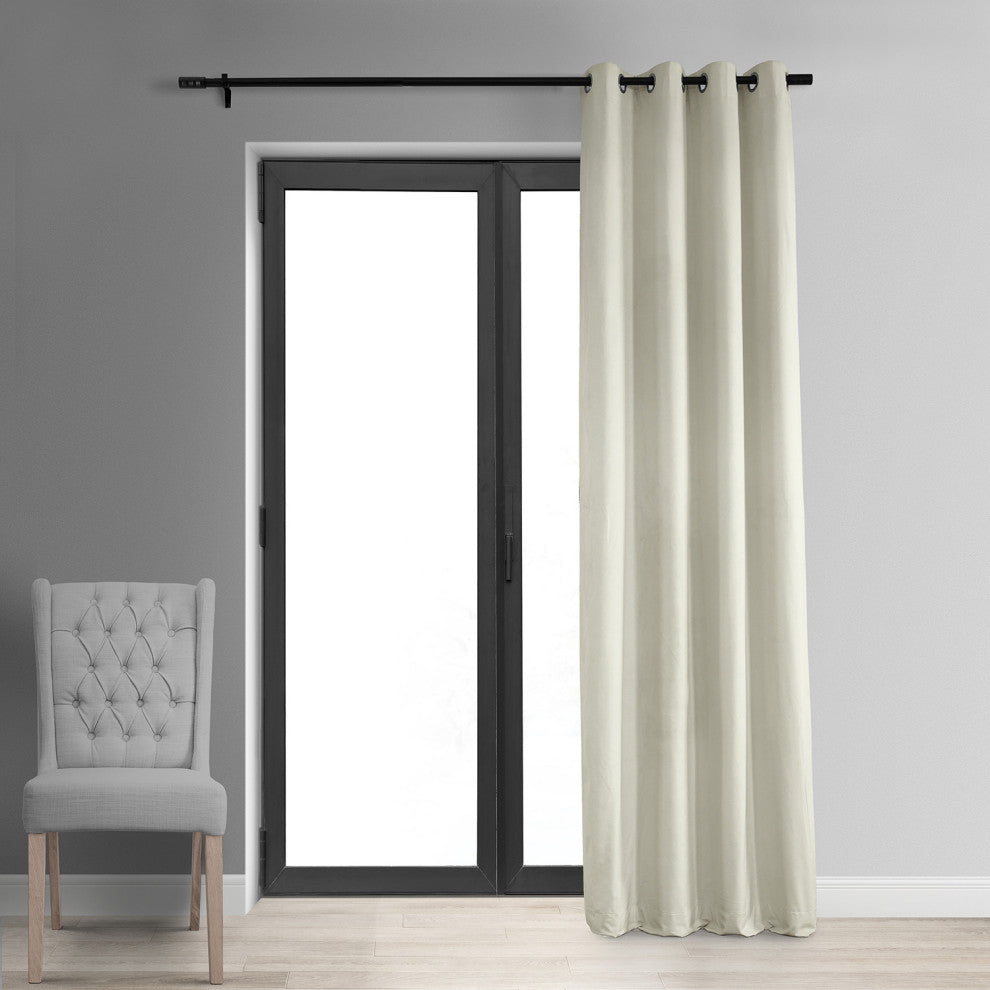 Signature Off White Grommet Blackout Velvet Curtain Single Panel, 50"x84"