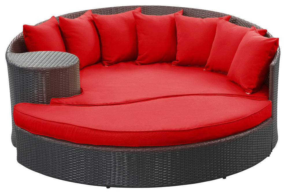 Espresso Red Taiji Outdoor Patio Wicker Daybed
