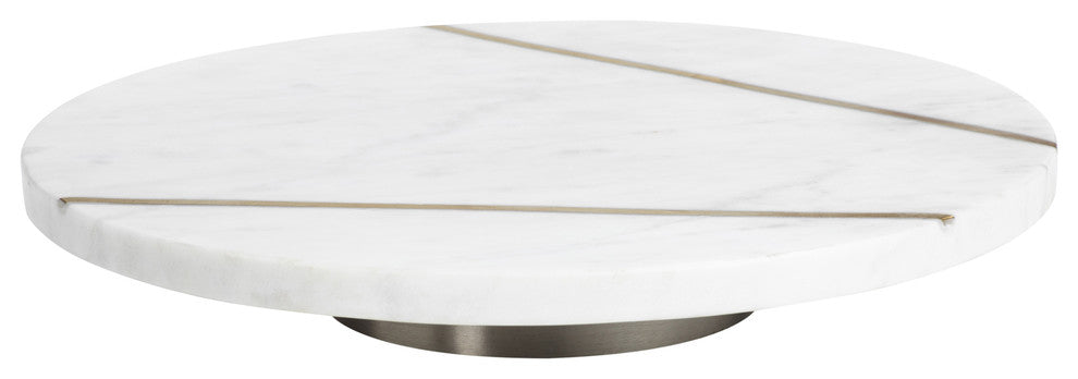 Mannara 12" Diameter White Marble Lazy Susan