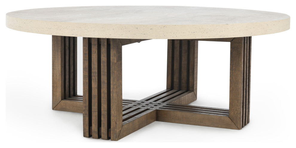 Aspen 47" Round Coffee Table, Distressed Brown