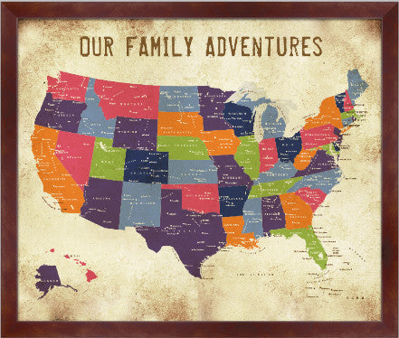 USA Map FRAMED, Vintage Inspired Map, 20X24 Inches, Push Pin US Map, Modern Brow