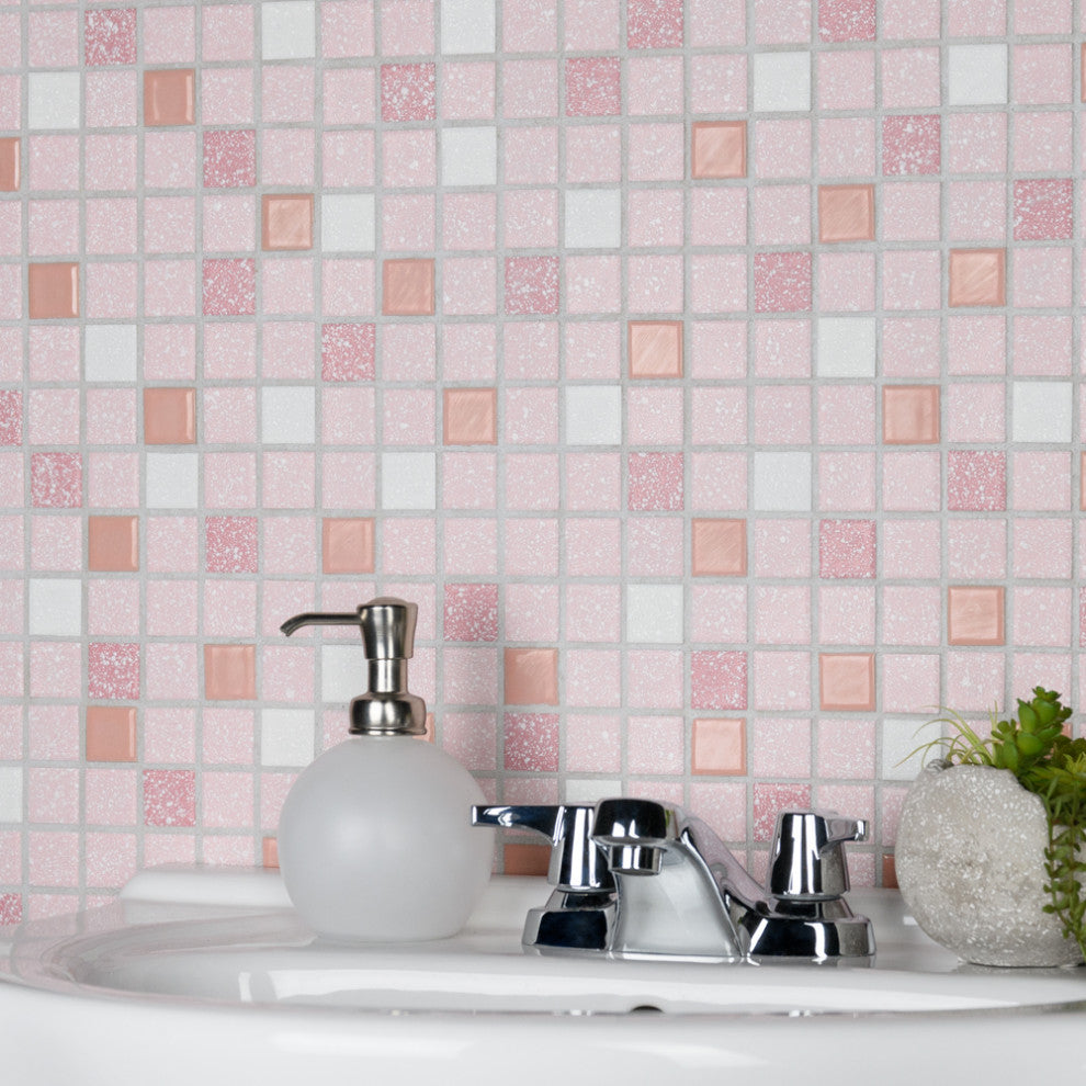 Crystalline Straight Edge Square Pink Porcelain Floor and Wall Tile