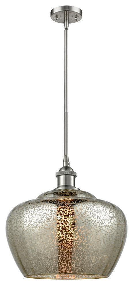 1-Light Large Fenton 11" Pendant, Brushed Satin Nickel, Glass: Mercury
