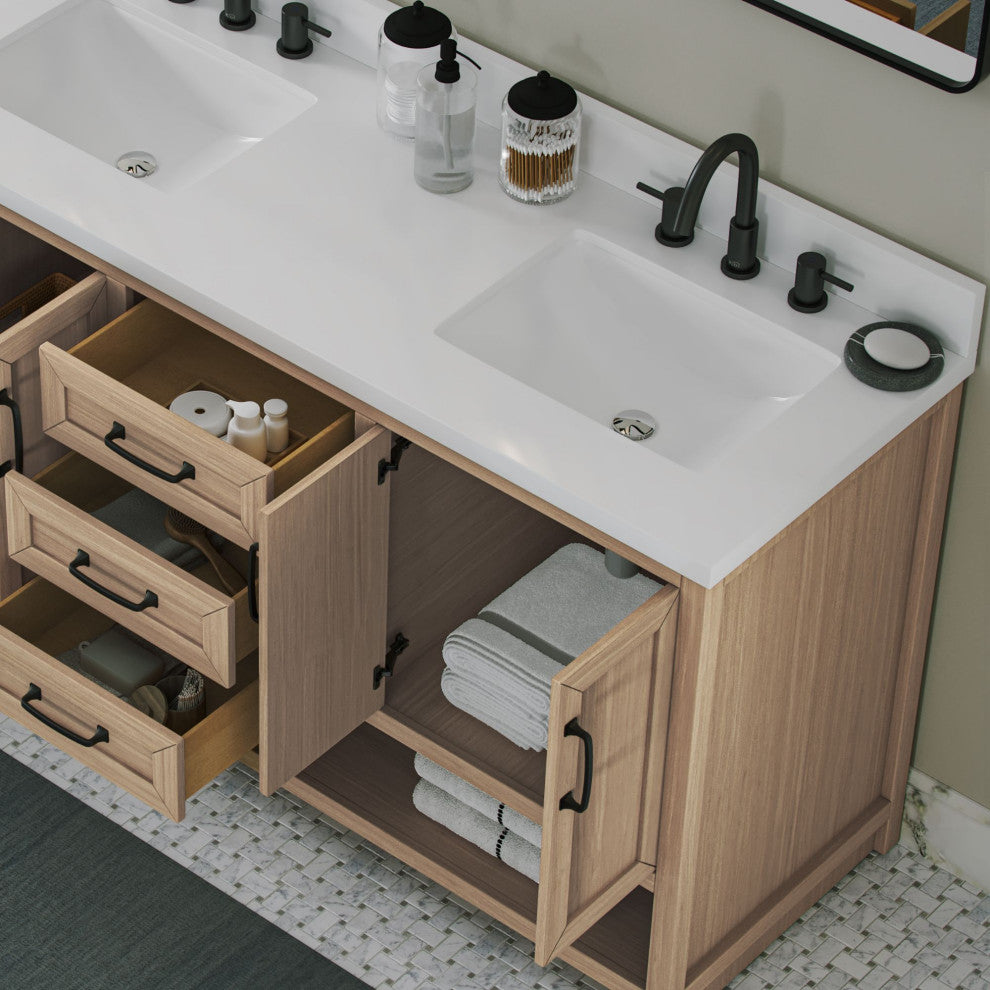 The Asher Bathroom Vanity, Gray, 60", Double Sink, Freestanding