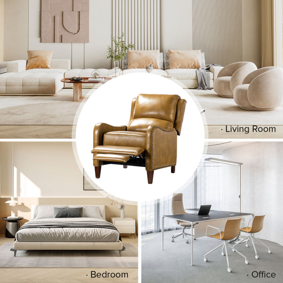 Genuine Leather  Push back Recliner With Wingback, Camel