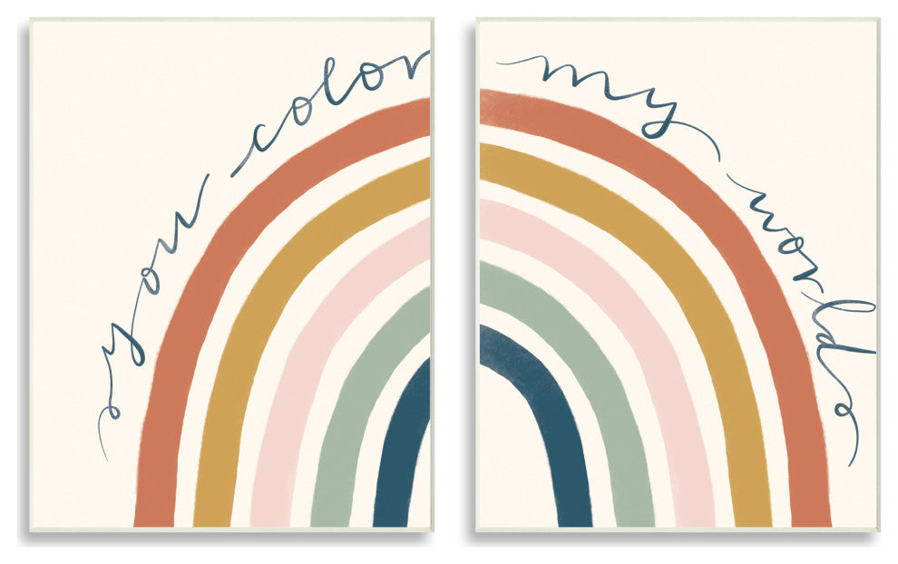 You Color My World Rainbow Script Phrase Design Illustration, 2pc, each 13 x 19