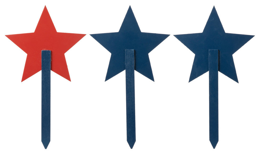 Wooden Patriotic Star Yard Stake, Set of 3