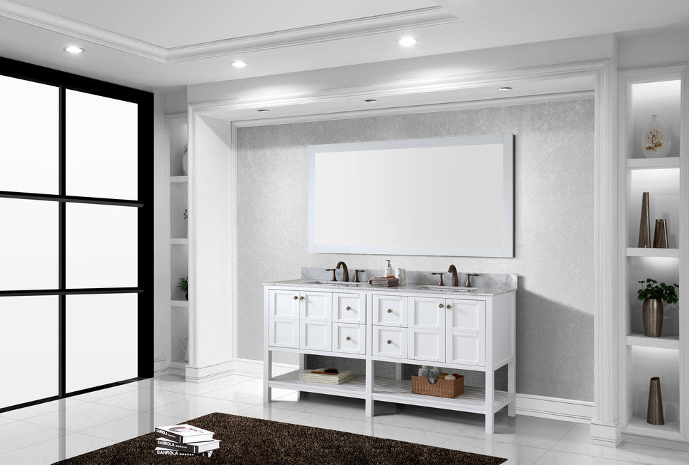 Winterfell 72" Double Bathroom Vanity Set White, Marbel Countertop