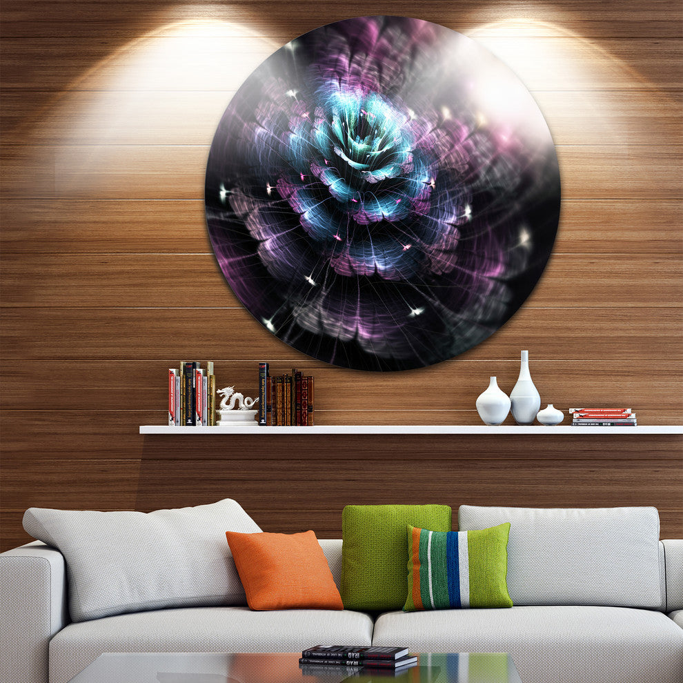 Green Fractal Flower In Dark, Floral Large Disc Metal Wall Art, 11"