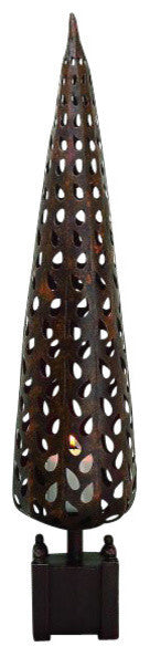 Bronze Metal Topiary Tree Candle Holder, Dark Gold Pillar Cottage Cutout