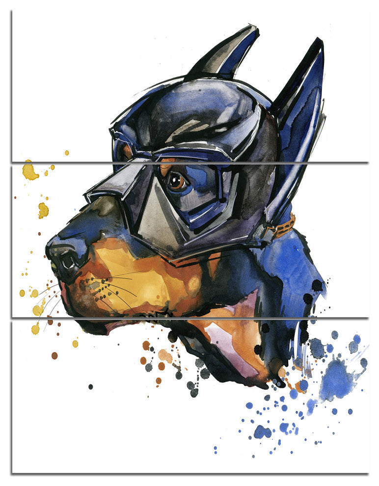"Doberman Superman" Glossy Metal Wall Art, 3 Panels, 28"x36"