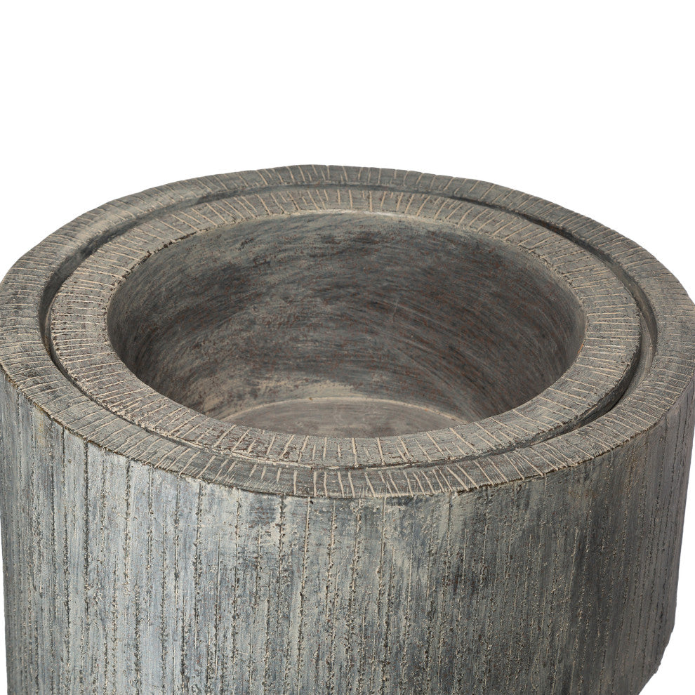 40"H Curving Shaped Outdoor Polyresin Gray Fountain With LED Light and Pump