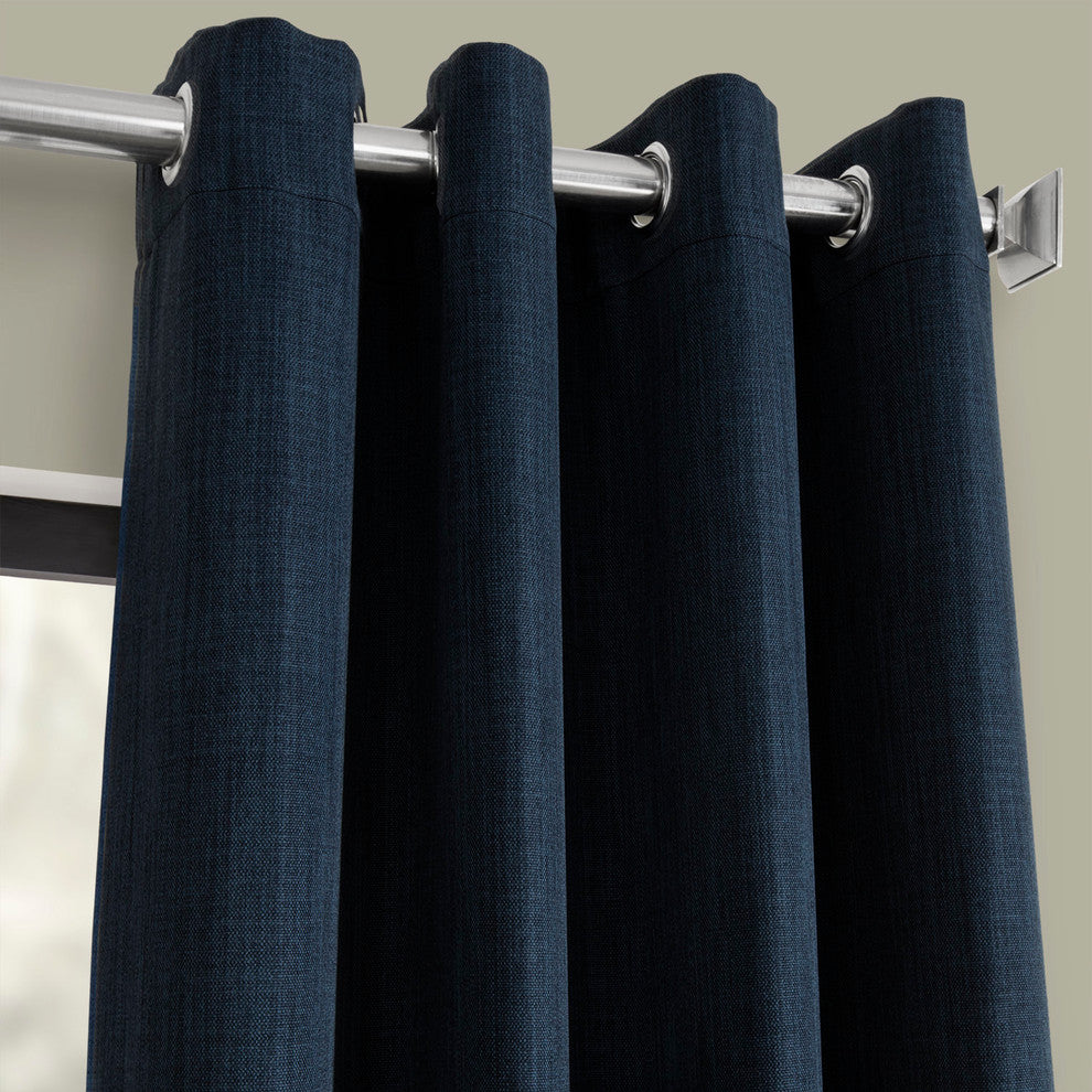 Faux Linen Grommet Room Darkening Curtain Single Panel, Indigo, 50"x96"