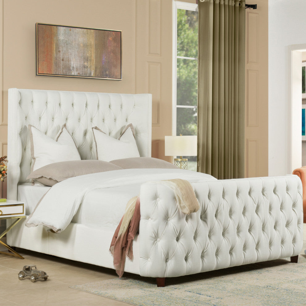 Brooklyn Tufted Sheltered Wingback Panel Bed, Antique White, Queen