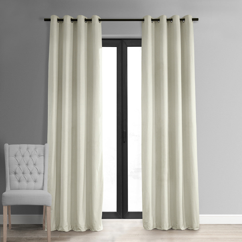 Signature Off White Grommet Blackout Velvet Curtain Single Panel, 50"x84"