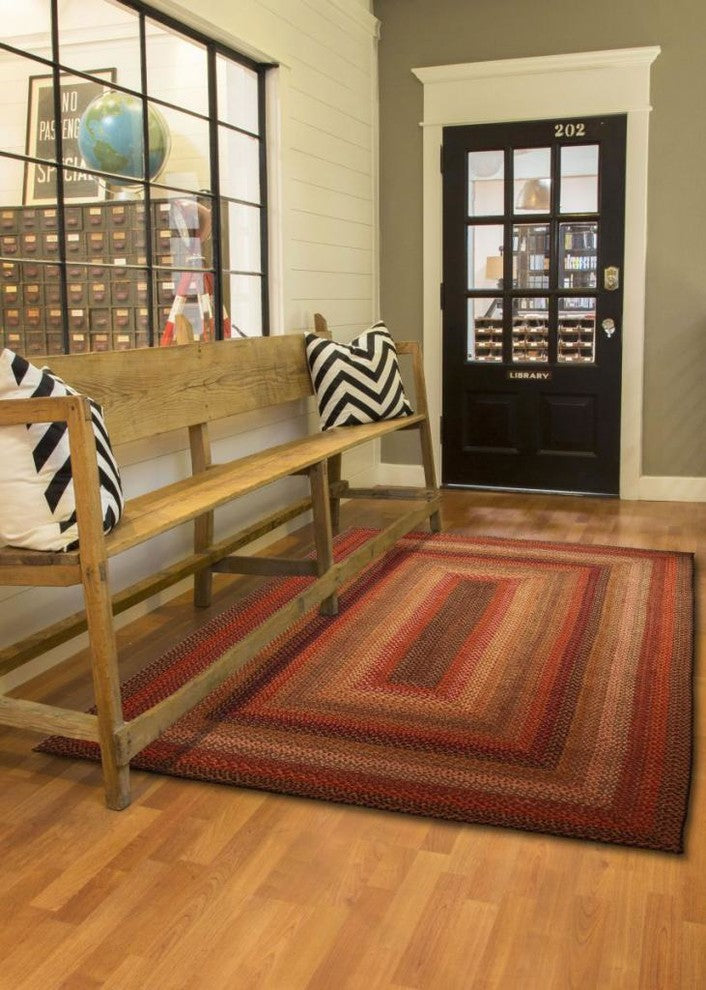 Homespice Decor Kingston Country Primitive Jute Braided Rug, Beige, Red, Black,