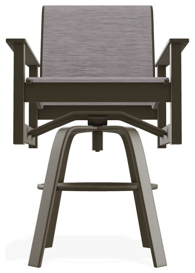 Leeward Sling Bar Height Outdoor Swivel Armchair, Fossil/Beachwood