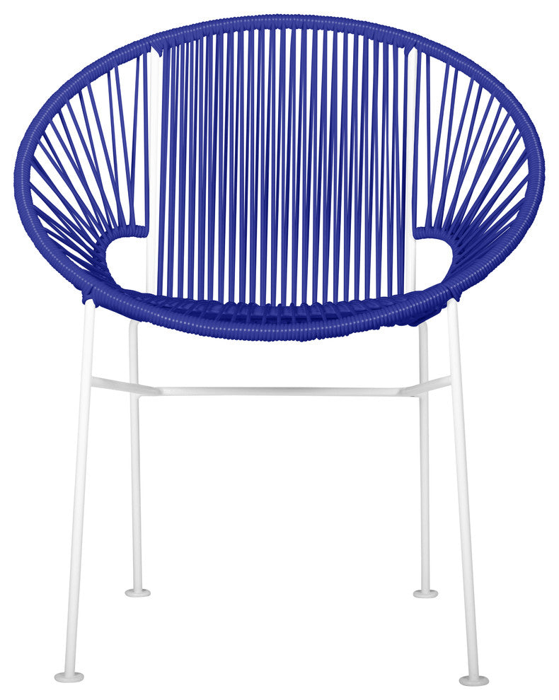 Concha Indoor/Outdoor Handmade Dining Chair, Deep Blue Weave, White Frame