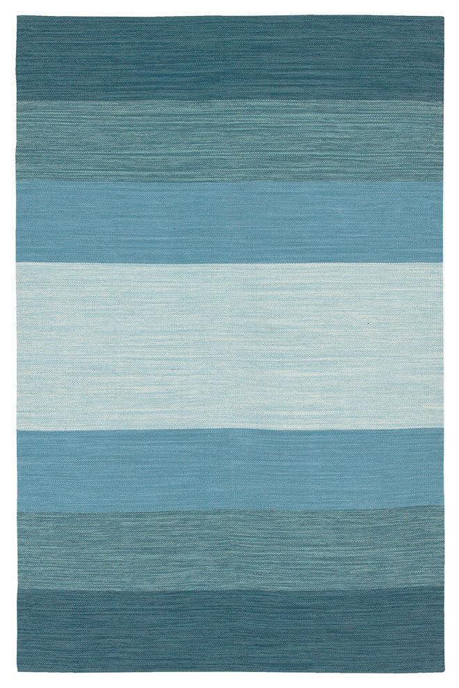 India Contemporary Area Rug, Blue, 5'x7'6" Rectangle