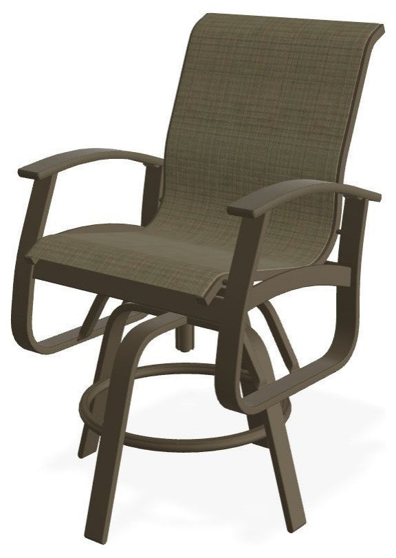 Belle Isle Sling Balcony Height Outdoor Swivel Chair, Elevation Stone/Beachwood