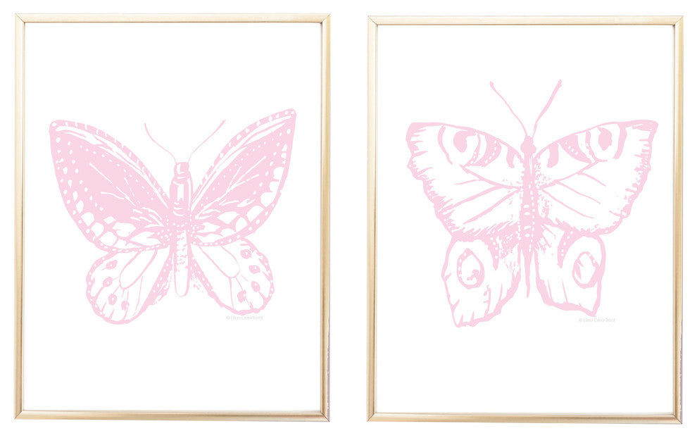 Butterfly Silhouette Print, Set of 2, Pink, 11"x14"