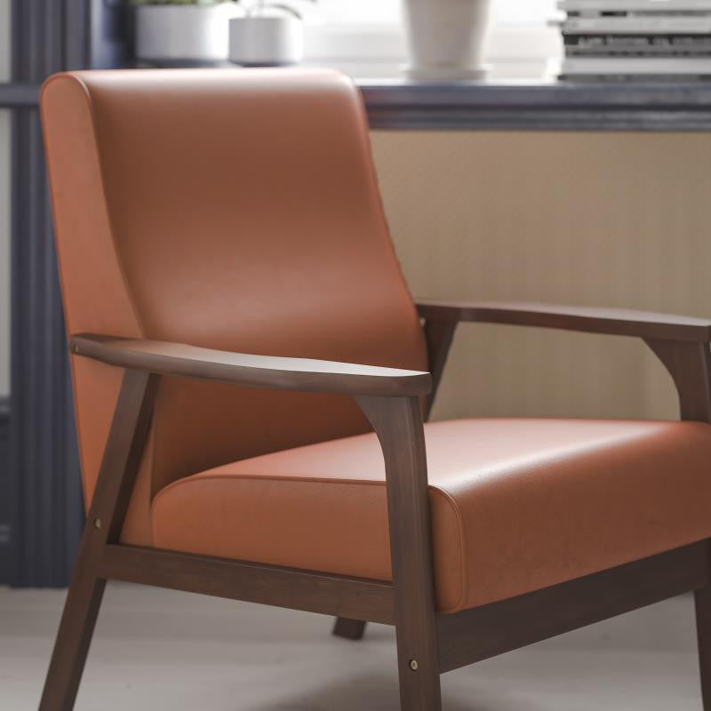 Langston Commercial Grade Upholstered Mid Century Modern Arm Chair, Cognac Leath