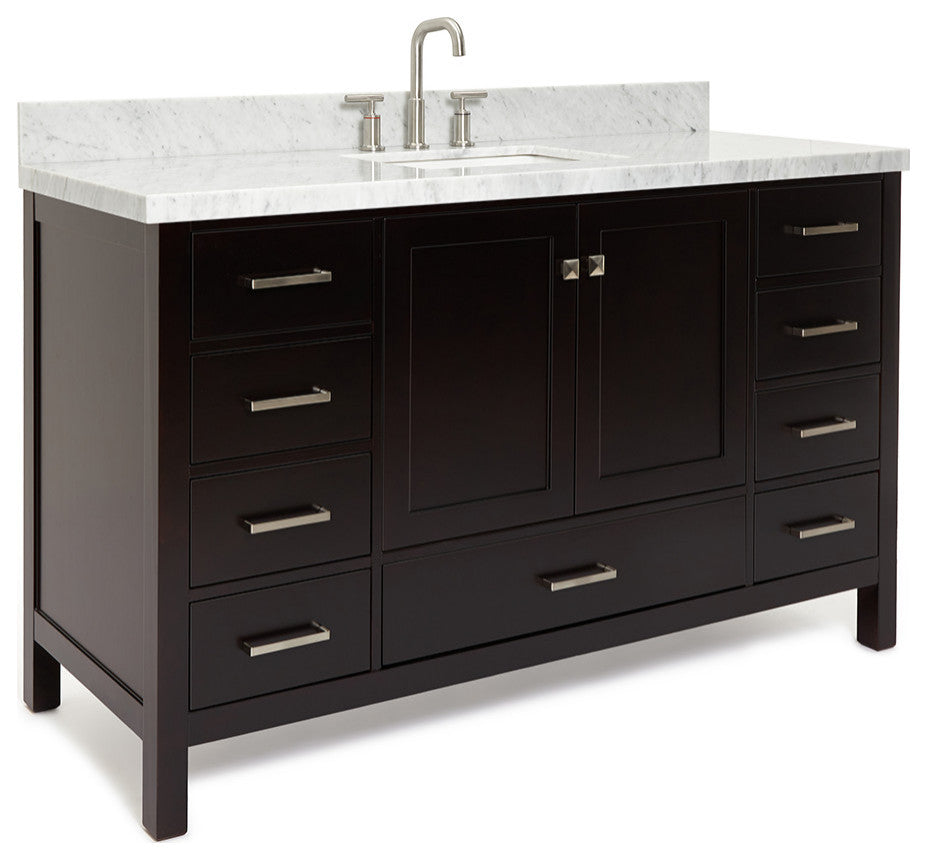 Cambridge 61" Espresso Single Bath Vanity, Marble Top Basin