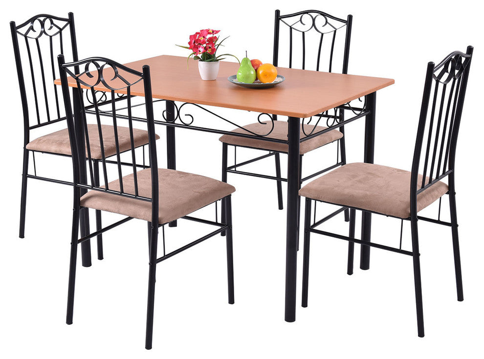 Costway 5 PC Dining Set Wood Metal Table and 4 Chairs Kitchen Furniture